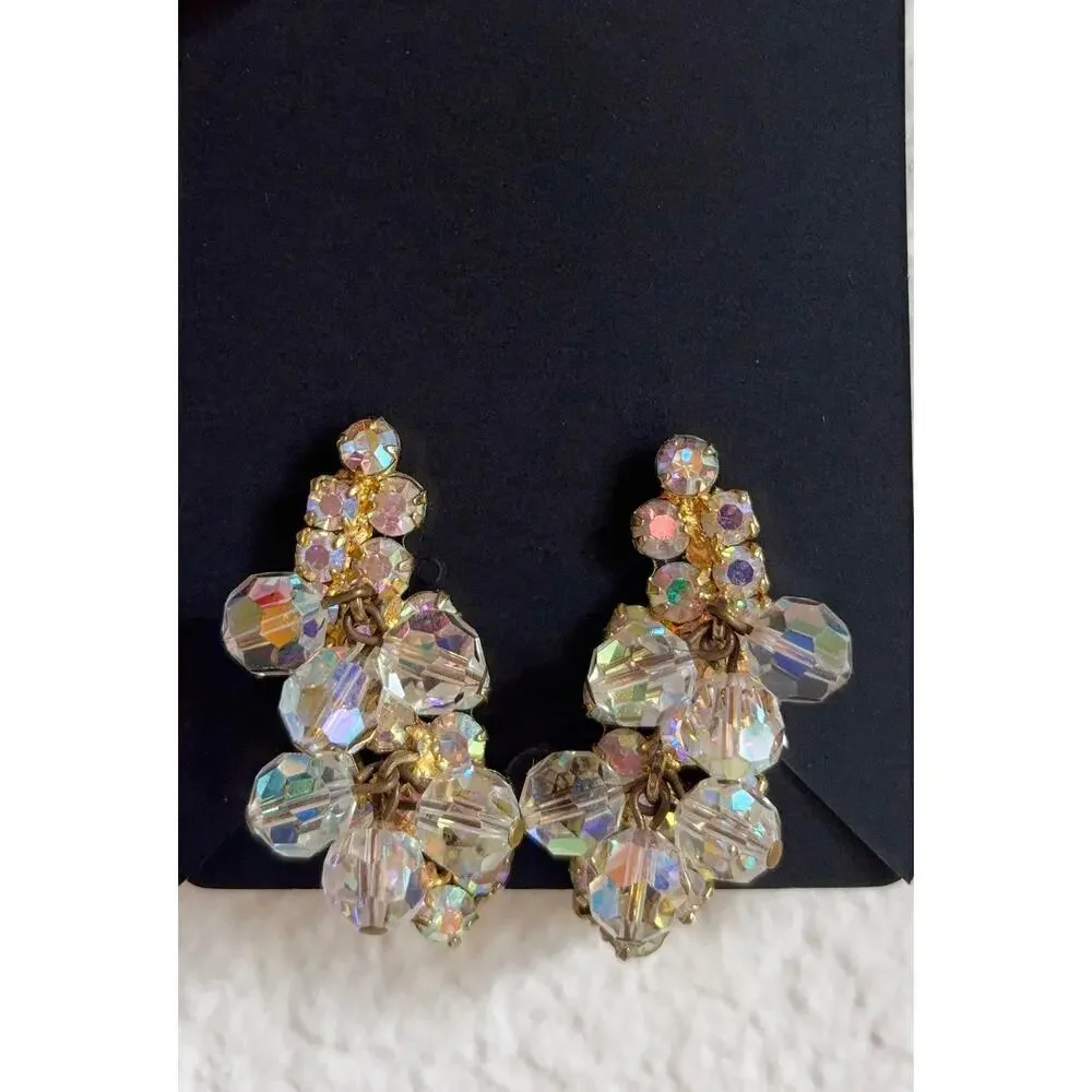 B29 Vintage Juliana Cha Cha‎ Earrings Women AB Crystal Wedding Statement - Picture 3 of 12